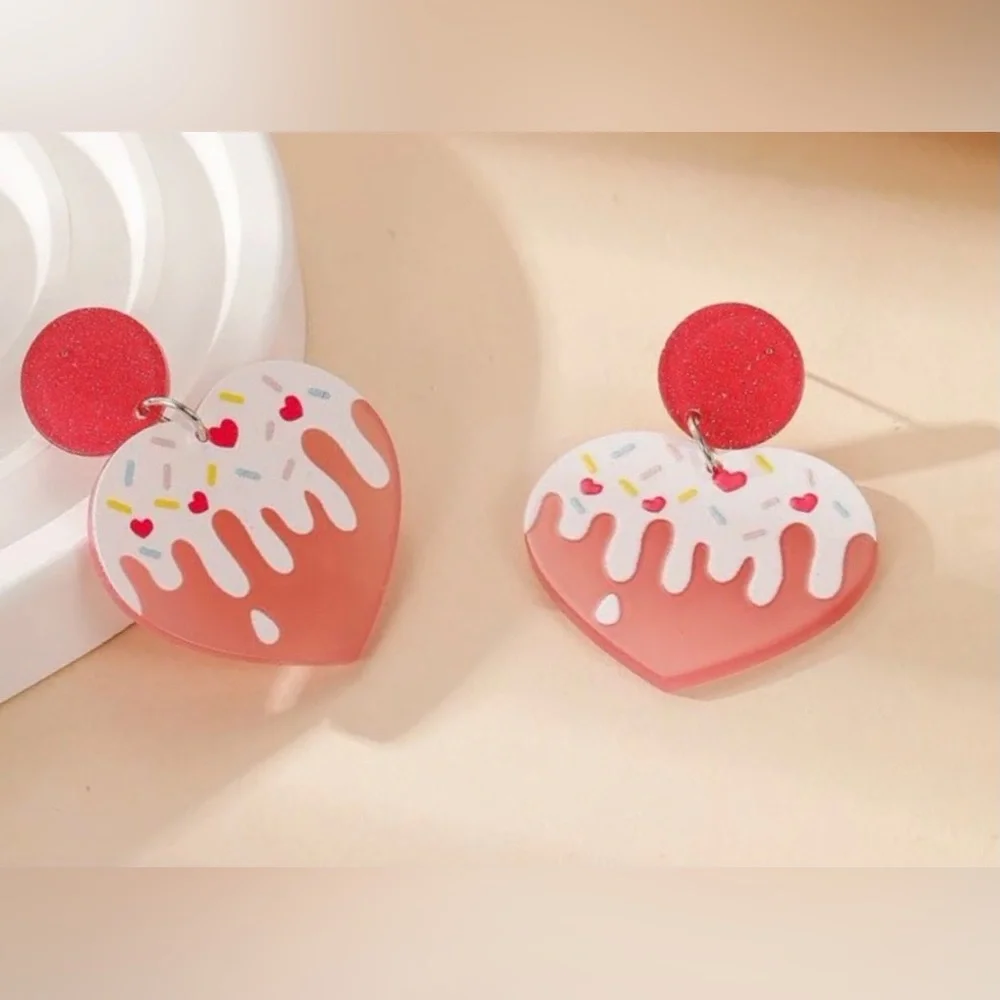 Cupcake Heart Pink Frosted Sprinkle Cake Donut Pastry Sweet Treat Kawaii Dangles